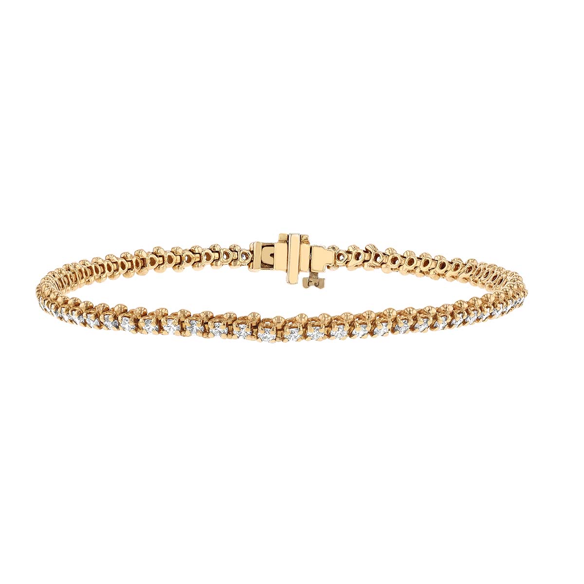 Diamond 4 Prong Low Set Tennis Bracelet in Yellow Gold, 1.95 aptw